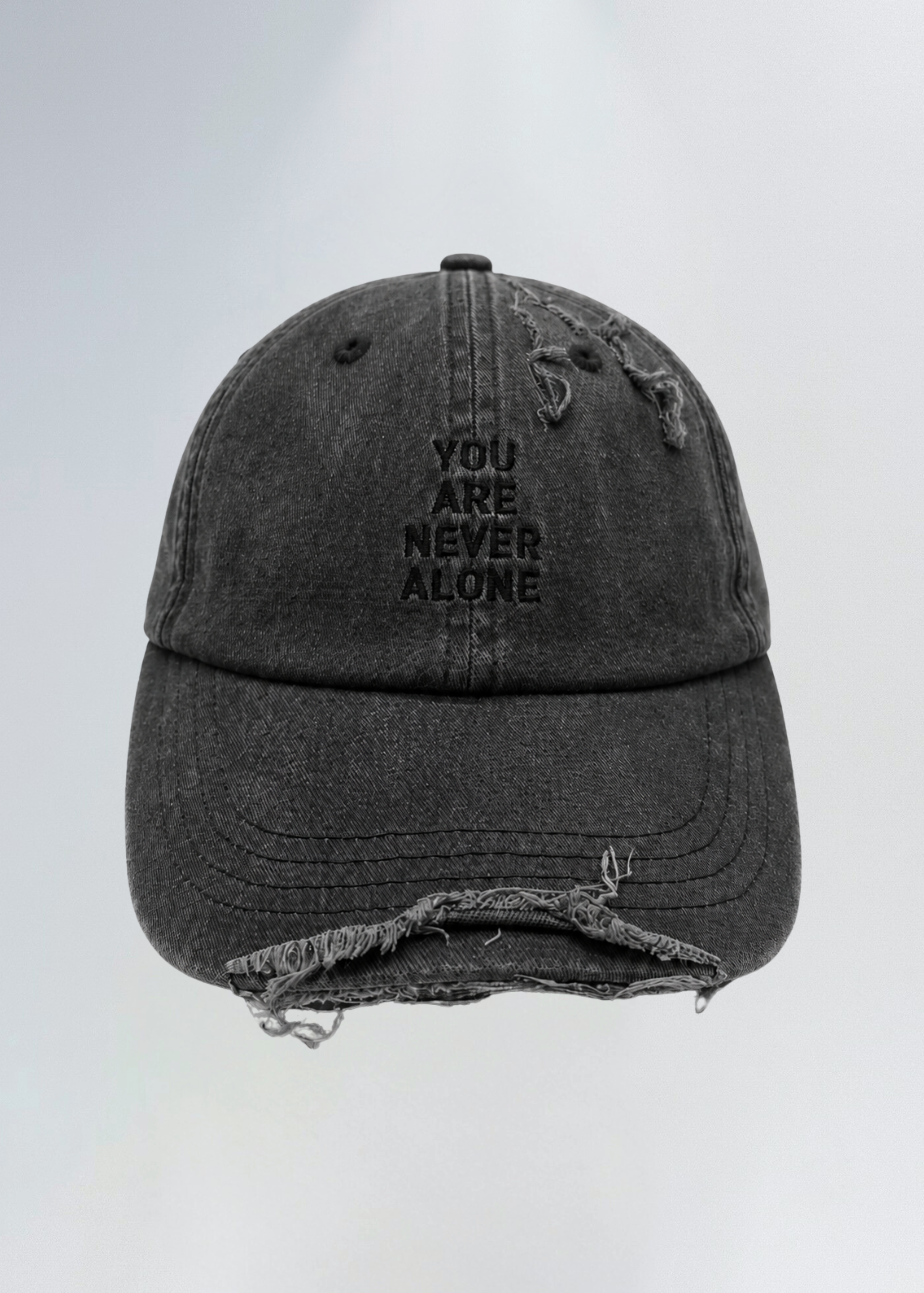 “You Are Never Alone” Distressed Cap - Black