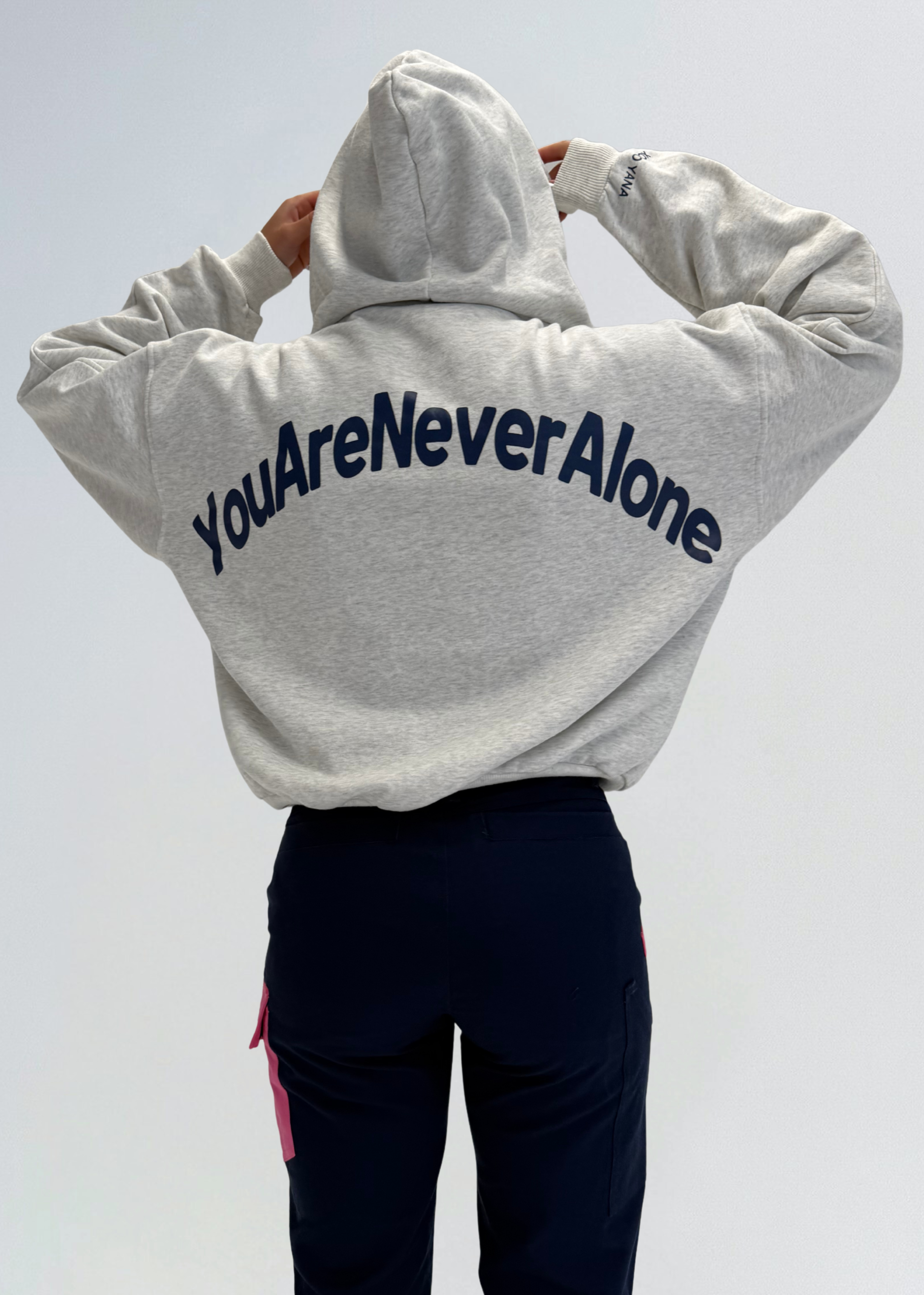 YOU ARE NEVER ALONE Grey Hoodie  Tradxe Chicks